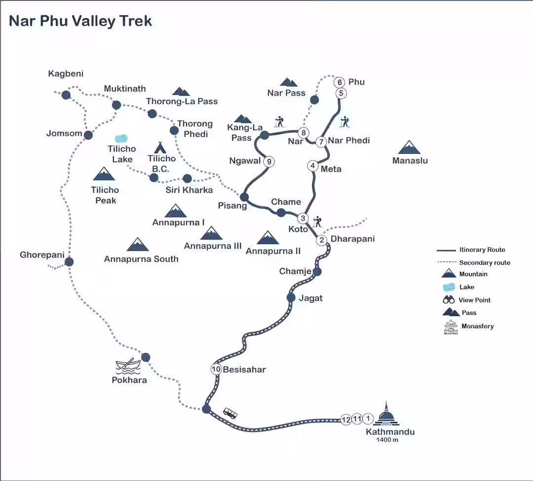 Nar Phu valley trek Map